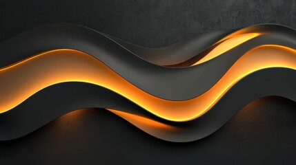 Aufkleber - Abstract curved wave lines with an orange glow on a deep dark background, sleek and intense