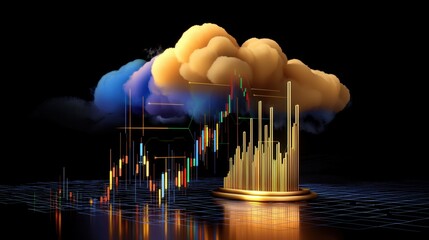 Poster - Abstract global network with cloud symbols and technical analysis charts