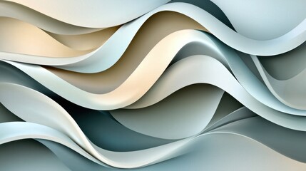 Poster - Abstract soft waves in shades of white and gray creating a gentle flowing motion