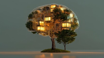 Poster - Artificial brain composed of circuits and lights, perfect for AI innovation themes