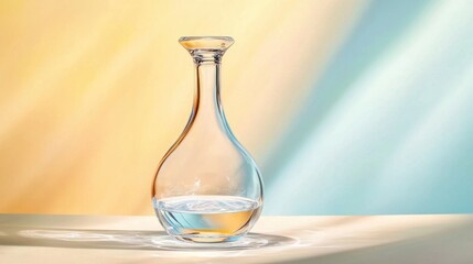Poster - Artistic shot of a clear decanter bottle, smooth curves and no liquid, against a light backdrop