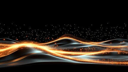 Aufkleber - Black abstract background with luminous orange lines and energy nodes scattered throughout