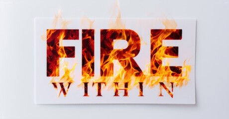 Leinwandbilder - Image displays word FIRE engulfed flames. Below text reads WITHIN. White background provides contrast fiery letters. Dramatic visual impact.