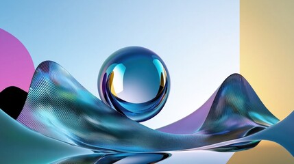 Poster - Fluid blue motion wave graphics over white space, dynamic yet calming design