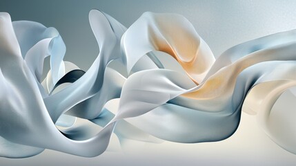 Poster - Gentle abstract waves flow across a soft white-gray background, elegant and peaceful