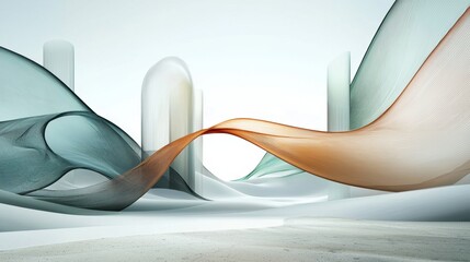 Poster - Minimalist background featuring soft flowing lines in grayscale over white, abstract elegance