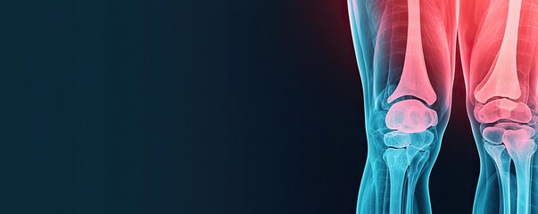 Poster - X-ray of knee joint medical tech treatment concept. Anatomical illustration of human knees with joint details.