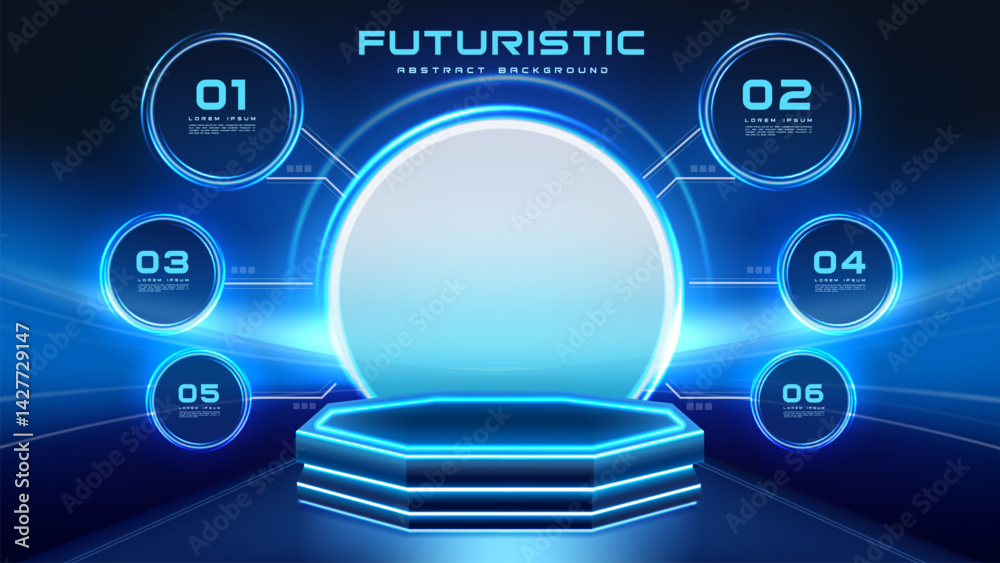 Futuristic abstract background with circle glowing blue elements ...