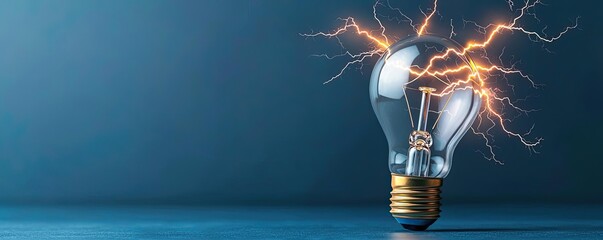 Aufkleber - Explosion of lightbulb with creative invention impact concept. A light bulb emitting electric sparks on a dark background.