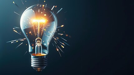 Aufkleber - Explosion of lightbulb showing filament and invention concept. A glowing light bulb emitting sparks, symbolizing innovation.