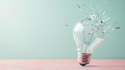 Aufkleber - Explosion of lightbulb with creative invention impact concept. A shattered light bulb symbolizing innovative ideas and creativity.