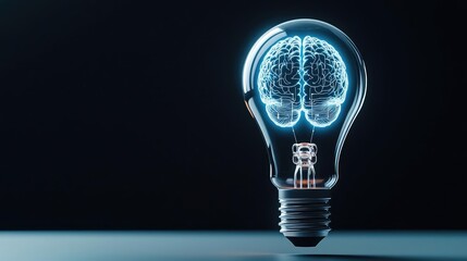 Poster - Hands of robot and human touching with futuristic cyber connection concept. Light bulb showcasing a digital brain concept for innovation.