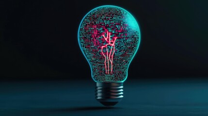 Poster - Hands of robot and human touching with data science progress concept. A creatively designed light bulb showcasing vibrant colors.