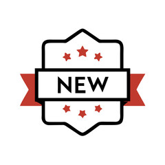 Poster - New badge icon with stars and red ribbon banner