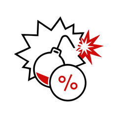 Poster - Double bomb percent icon with red explosion in flat style
