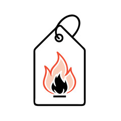 Poster - Price tag with flame icon in minimal red and black style