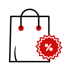 Poster - Shopping bag icon with percent badge in outline style