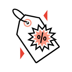 Poster - Price tag icon with percent and starburst in flat red style