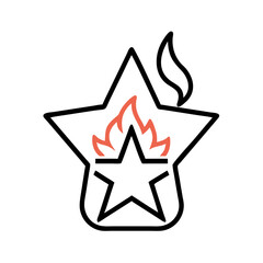 Poster - Star icon with inner flame in outline black and white style