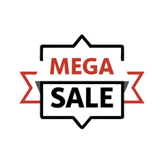 Poster - Mega sale label icon with red ribbons in badge style