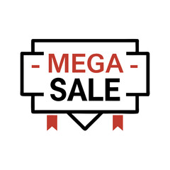 Poster - Mega sale banner icon with decorative red ribbons