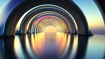 Poster - Colorful archway tunnel sunset reflection; abstract background, website design