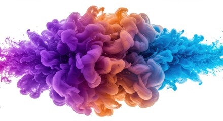 Poster - An abstract cloud of colorful ink swirling and mixing together on a bright white background