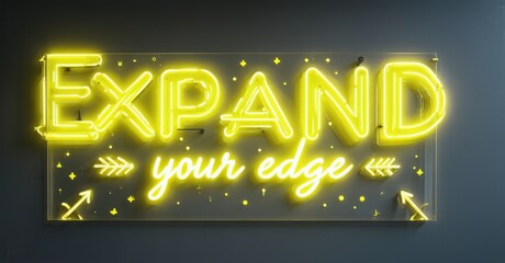 Leinwandbilder - Bright yellow neon sign displays text. Arrows point outwards from message, against dark backdrop. Modern, stylish presentation.