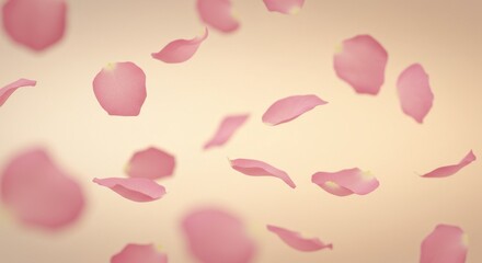 Poster - Floating pink rose petals on a soft beige background creating a gentle and romantic atmosphere visually