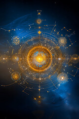 Poster - Astrological event visualization cosmic realm digital art celestial environment aerial viewpoint quantum concepts