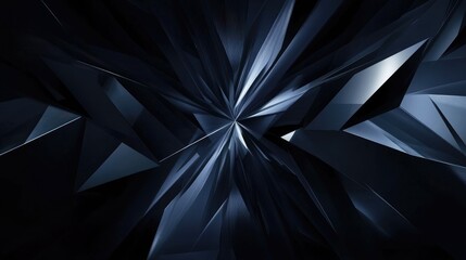 Poster - A dark navy blue abstract background featuring geometric symmetry, diagonal lines, and a smooth color gradient for a futuristic, high-tech feel.