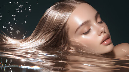 Poster - Relaxing water immersion portrait underwater setting photography calm environment close-up view beauty concept