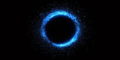 Aufkleber - 暗い背景に青い輝きを放つ円形の粒子エフェクト 宇宙や魔法をテーマにした抽象的なデザイン