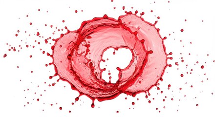 Poster - Red liquid splash in a circular motion with droplets on a white background in a studio shot