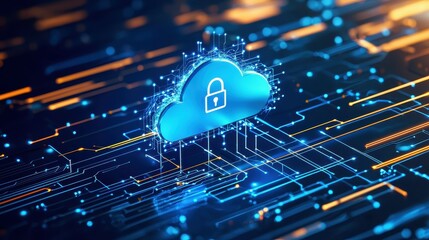 Poster - Digital cloud with a lock symbol, representing data security and protection.