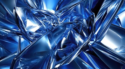 Poster - A geometric abstract design in shades of cobalt blue, featuring sharp angles, folds, and light shadows, giving a 3D, futuristic aesthetic.