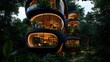© Hannah - Modern eco-friendly architecture tropical forest stunning residential design lush greenery elevated perspective sustainable living
