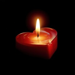 Poster - Beautiful heart-shaped candle glowing softly in darkness providing a warm ambiance for romantic moments and relaxation