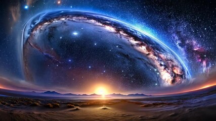 Wall Mural - Sunrise on a Distant Planet with a View of the Milky Way Galaxy