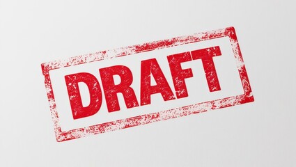Fototapete - Vibrant red stamp marked with the word draft signifying preliminary document versions for review and editing purposes