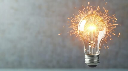 Poster - Explosion of lightbulb in electric high-speed burst concept. A glowing light bulb with sparks, symbolizing bright ideas.