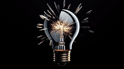 Poster - Explosion of lightbulb in electric high-speed burst concept. A creative light bulb with sparks representing innovation.