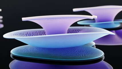 Poster - Abstract purple blue glass sculptures on dark reflective surface