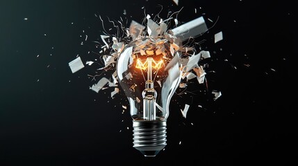 Poster - Explosion of lightbulb in electric high-speed burst concept. Exploding light bulb symbolizing innovation and ideas.