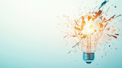 Poster - Explosion of lightbulb with creative invention impact concept. A broken light bulb displaying sparks and creativity.