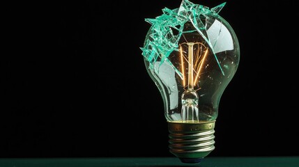 Aufkleber - Explosion of lightbulb showing filament and invention concept. A shattered light bulb showcasing creativity and innovation.
