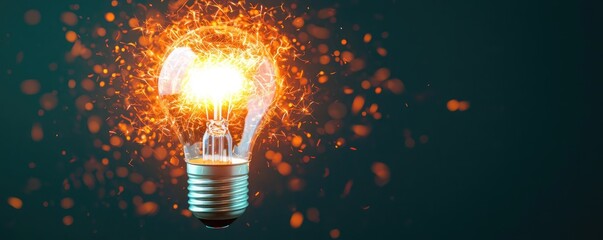 Aufkleber - Explosion of lightbulb in electric high-speed burst concept. A glowing light bulb emitting sparks in a dark setting.