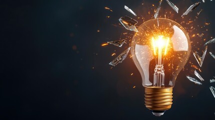 Aufkleber - Explosion of lightbulb showing filament and invention concept. A shattered light bulb with a brilliant burst of light inside.