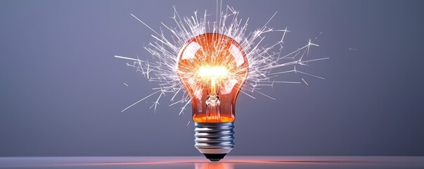 Aufkleber - Explosion of lightbulb showing filament and invention concept. Bright light bulb emitting sparks, symbolizing innovation and ideas.