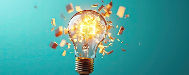 Aufkleber - Explosion of lightbulb showing filament and invention concept. An exploding light bulb symbolizing creativity and innovation.